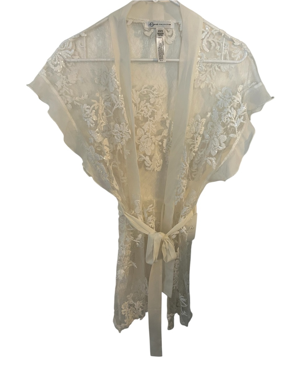 Rya Collection Sheer Lace Kimono Robe in Ivory Sz XS/S